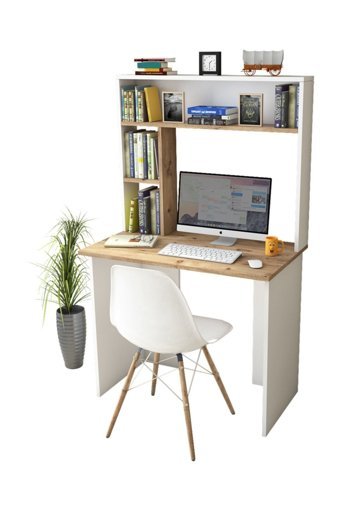 Robin Home Cornelia Kitaplıklı 145x52x90 cm Yonga Levha Gövdeli Suntalam Ayaklı Beyaz-Ceviz Çalışma Masası