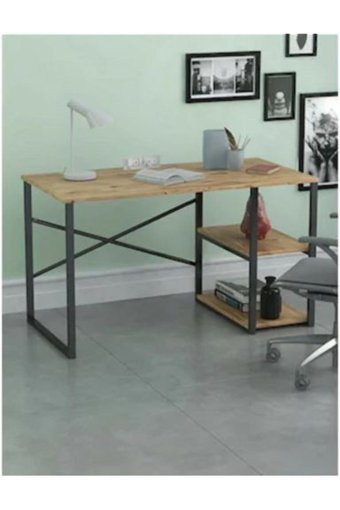 Noowa Kitaplıklı 72x60x120 cm Metal-Yonga Levha Gövdeli Ceviz-Siyah Çalışma Masası