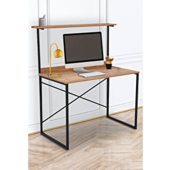 Weblonya 5430 Kitaplıklı 74x45x90 cm Metal-Suntalam Gövdeli Kahverengi-Siyah Çalışma Masası