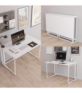 Fahrettin Küçük Worklife Katlanır 75x62x80 cm Metal-Yonga Levha Gövdeli Beyaz Çalışma Masası