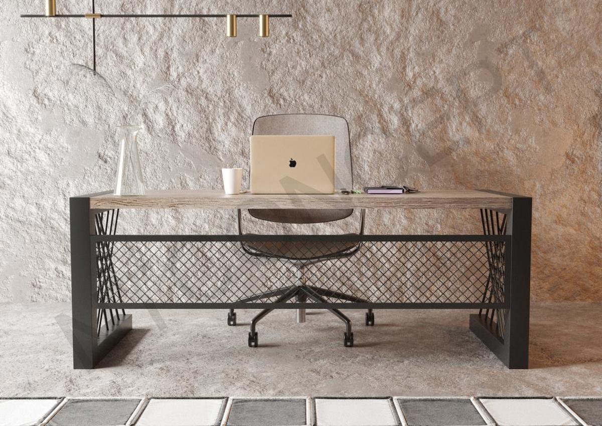 Ntconcept Alfa M2 76x100x100 cm Ahşap Gövdeli Metal Ayaklı Ceviz-Siyah Çalışma Masası