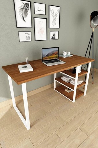 Woodesk CPT4617 Kitaplıklı 75x60x140 cm Masif Gövdeli Kahverengi Çalışma Masası