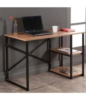 Noowa Kitaplıklı 72x50x120 cm Metal-Yonga Levha Gövdeli Ceviz-Siyah Çalışma Masası