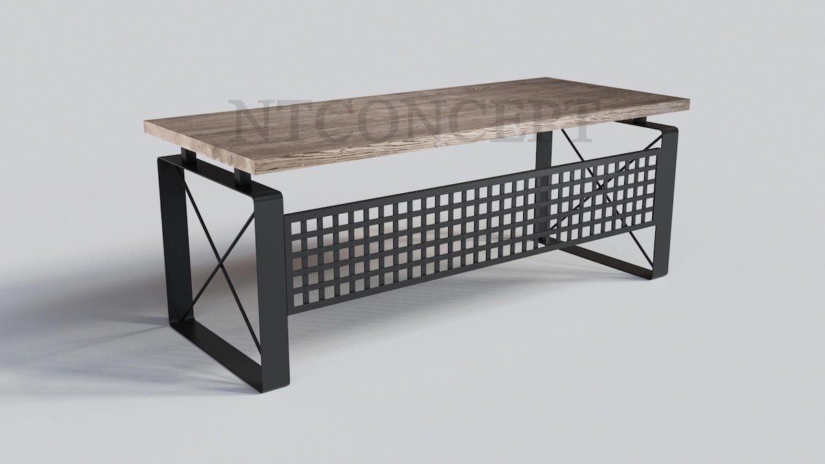 Ntconcept Quin 76x85-100x100 cm Ahşap Gövdeli Metal Ayaklı Kahverengi Çalışma Masası