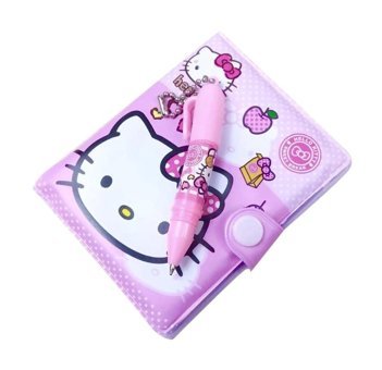 Zetmoda Hello Kitty Kalemli A7 Çizgili Çıtçıtlı Küçük Boy Pembe Set Not Defteri