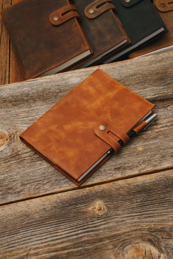 Saraci Leather Craft A5 Çizgili Orta Boy Kahverengi Not Defteri