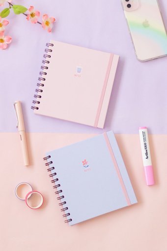 Matt Notebook Bubble Tea Çiçek Kalemli A6 Çizgili Spiralli Küçük Boy Mor 2'li Set Not Defteri