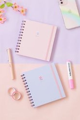 Matt Notebook Bubble Tea Çiçek Kalemli A6 Çizgili Spiralli Küçük Boy Mor 2'li Set Not Defteri