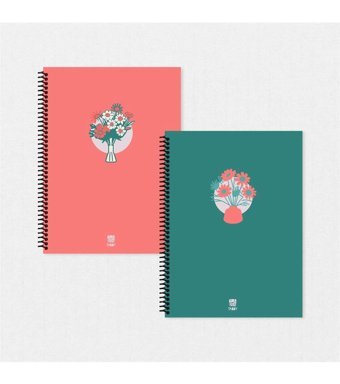 Tabby Design Çiçek A5 Çizgisiz Spiralli Küçük Boy Çok Renkli 2'li Set Not Defteri