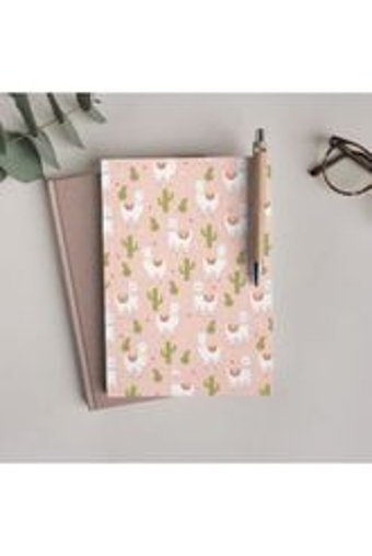 Bikutumutluluk Süslü Lama Kalemli A5 Çizgisiz Orta Boy Pembe Not Defteri