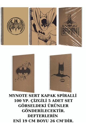 Mynote Batman B5 Çizgili Spiralli Orta Boy Çok Renkli 5'li Set Not Defteri