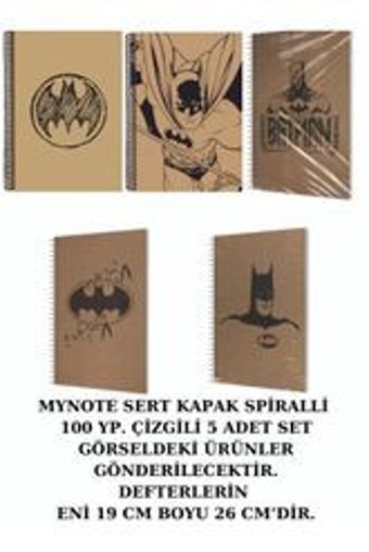 Mynote Batman B5 Çizgili Spiralli Orta Boy Çok Renkli 5'li Set Not Defteri