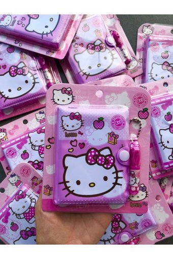 Aryahanım Hello Kitty Kalemli A7 Çizgili Çıtçıtlı Küçük Boy Pembe Set Not Defteri
