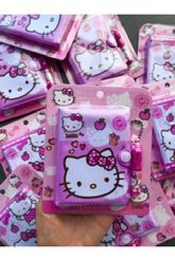 Aryahanım Hello Kitty Kalemli A7 Çizgili Çıtçıtlı Küçük Boy Pembe Set Not Defteri