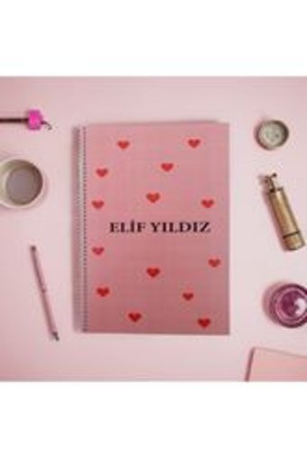 Algitsin Pembe Kalpli A4 Çizgili Büyük Boy Beyaz Not Defteri
