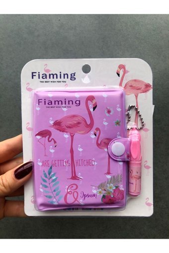 Zetmoda Flamingo Kalemli A7 Çizgili Çıtçıtlı Küçük Boy Pembe Set Not Defteri