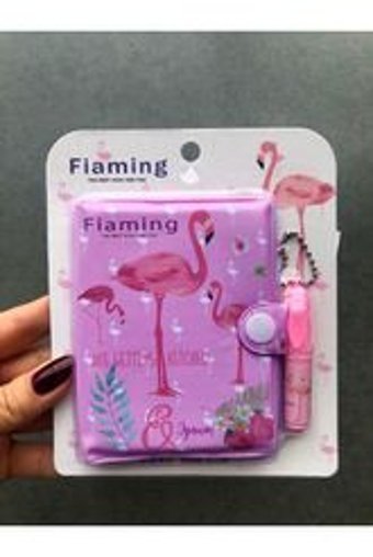 Zetmoda Flamingo Kalemli A7 Çizgili Çıtçıtlı Küçük Boy Pembe Set Not Defteri