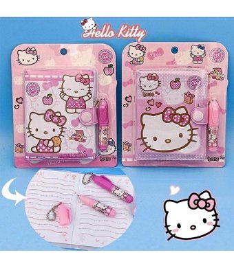 Zetmoda Hello Kitty Kalemli A7 Çizgili Çıtçıtlı Küçük Boy Pembe 2'li Set Not Defteri