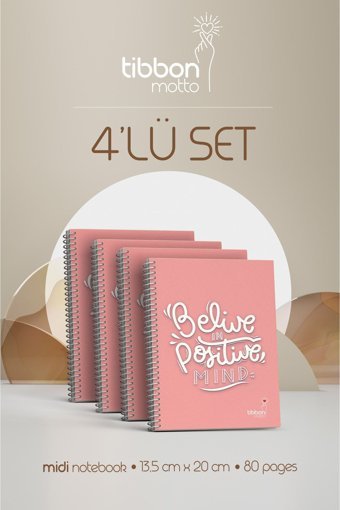 Motto B5 Çizgisiz Spiralli Orta Boy Bej 4'lü Set Not Defteri