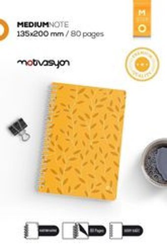 Motivasyon Yayınları Leaf Serisi Kalemli A5 Çizgisiz Orta Boy Sarı Not Defteri