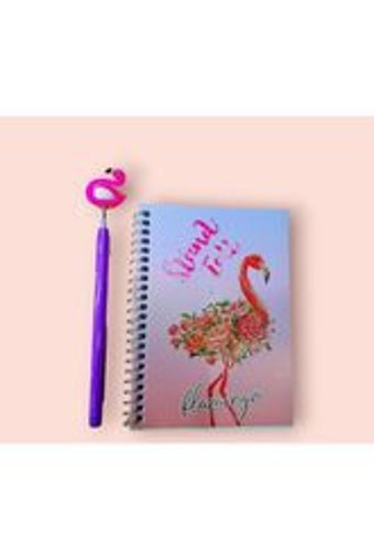 Çilek Home Avm Simli Flamingo Kalemli A6 Çizgili Küçük Boy Çok Renkli Not Defteri