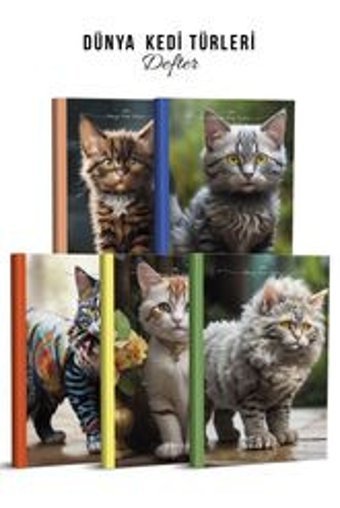Yapay Zeka Sanat Dünya Kedi A5 Kareli Orta Boy Çok Renkli Not Defteri