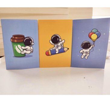 Dijitol Astronot A5 Çizgisiz Düz Küçük Boy Mavi 3'lü Set Not Defteri
