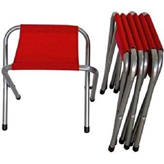 Nort Home Bez Katlanır 4'lü Kamp Taburesi Seti Kırmızı  + Beyaz Sehpa
