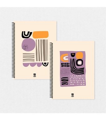 Tabby Design Soyut A5 Çizgisiz Spiralli Küçük Boy Çok Renkli 2'li Set Not Defteri