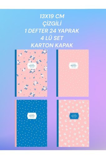 Seyfikirtasiye A6 Çizgili Düz Küçük Boy Pembe 4'lü Set Not Defteri