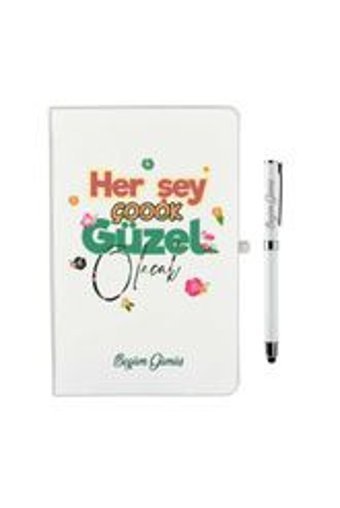 Hediyerengi Her Şey Çok Güzel Olacak Kalemli A5 Çizgili Orta Boy Beyaz Not Defteri