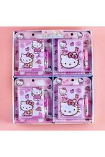 Zetmoda Hello Kitty Kalemli A7 Çizgili Çıtçıtlı Küçük Boy Pembe 4'lü Set Not Defteri