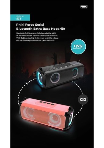 Phixi Force S35 Bluetooth Hoparlör Pembe