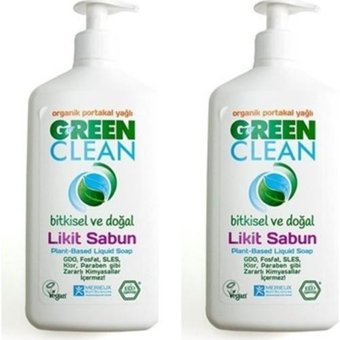 Green Clean Bitkisel Portakal Yağı Organik Nemlendiricili Parabensiz Alkolsüz Köpük Vegan 2'li 500 ml Sıvı Sabun