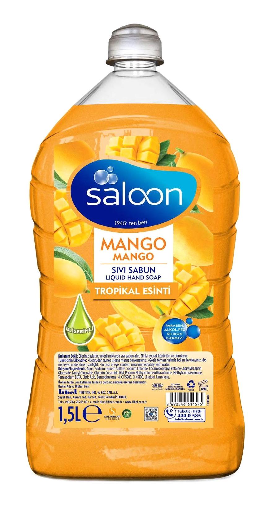 Saloon Mangolu Nemlendiricili Parabensiz Alkolsüz 1.5 lt Sıvı Sabun