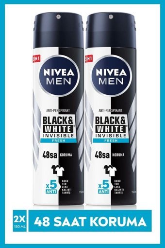 Nivea Black&White Invisible Fresh Pudralı Ter Önleyici Sprey Erkek Deodorant 2x150 ml