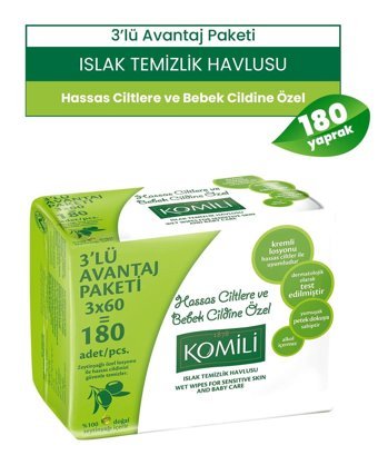 Komili Sensitive Zeytinyağlı 180 Yaprak 3'lü Islak Mendil