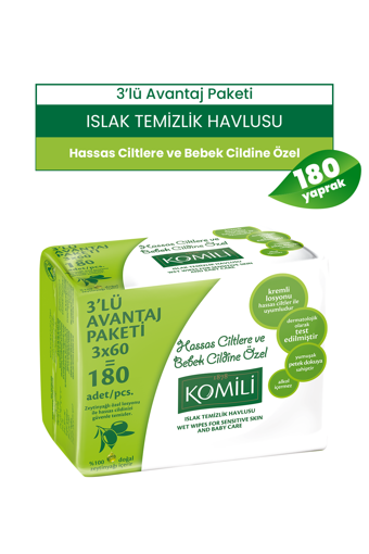 Komili Sensitive Zeytinyağlı 180 Yaprak 3'lü Islak Mendil