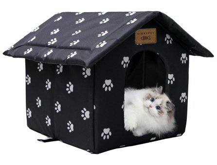 Vinnypet Kare Tek Katlı Su Geçirmez Dış Mekan Oxford Kumaş Kedi Evi Siyah