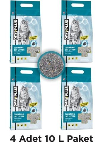 Catplus Topaklanan İnce Taneli Aktif Karbonlu Bentonit Kedi Kumu 4x10 lt