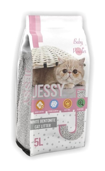 Jessy Bebek Pudrası Kokulu Topaklanan İnce Taneli Bentonit Kedi Kumu 5 lt