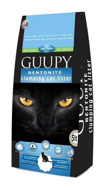Guupy Bebek Pudrası Kokulu Topaklanan İnce Taneli Bentonit Kedi Kumu 5 lt