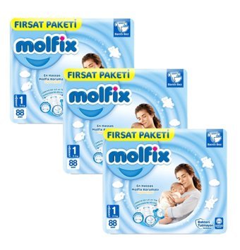 Molfix Yenidoğan 1 Numara Göbek Oyuntulu Bantlı Bebek Bezi 3x88 Adet