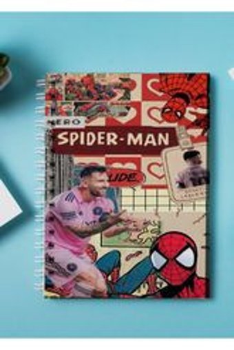 Lucidum A5 100 Yaprak Çizgisiz Telli Karton Kapak 1 Adet Spiderman-Messi Okul Defteri