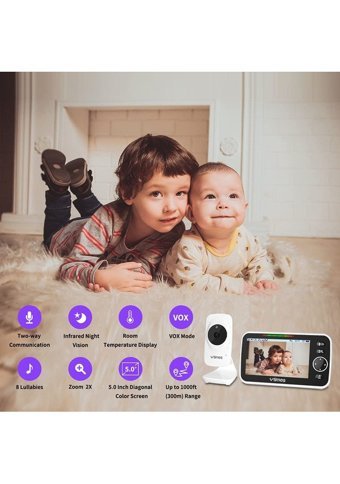 Vtimes VT50 Hareket Sensörlü Gece Görüşlü 5.0 inç Kablosuz Full HD Bebek Kamerası