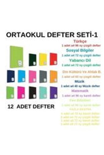 Çeçen Home A4 360 Yaprak Kareli - Çizgili - Müzik Defteri Telli Sert Kapak 12'li Okul Defteri