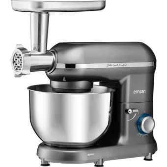 Emsan Bella Gusto Comfort Aliminyum Döküm 1300 W 5.5 lt Stand Hamur Yoğurma ve Mutfak Şefi Gri