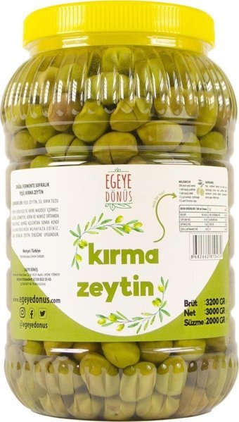 Egeye Dönüş Tuzsuz Çizik Yeşil Zeytin Pet Kavanoz 2 kg