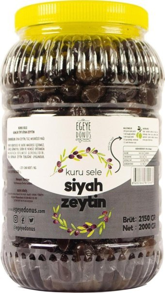Egeye Dönüş Az Tuzlu Sele Gemlik Siyah Zeytin Pet Kavanoz 2 kg