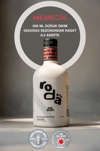Roda Farm Memecik Organik Filtresiz Polifenollü Soğuk Sıkım Erken Hasat Cam Sızma Zeytinyağı 500 ml